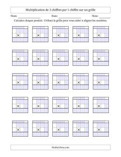 Multiplication de 3 chiffres par 1 chiffre avec l'aide d'une grille avec retenue (Vierges)