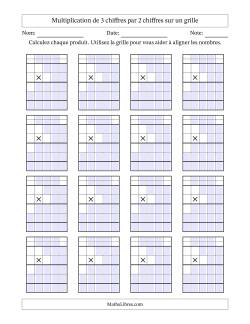 Multiplication de 3 chiffres par 2 chiffres avec l'aide d'une grille avec retenue (Vierges)