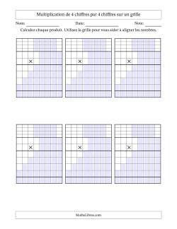 Multiplication de 4 chiffres par 4 chiffres avec l'aide d'une grille avec retenue (Vierges)