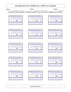 Multiplication de 5 chiffres par 1 chiffre avec l'aide d'une grille avec retenue (Vierges)