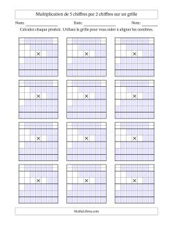 Multiplication de 5 chiffres par 2 chiffres avec l'aide d'une grille avec retenue (Vierges)