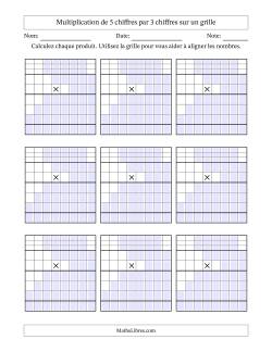 Multiplication de 5 chiffres par 3 chiffres avec l'aide d'une grille avec retenue (Vierges)