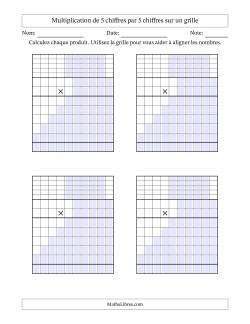 Multiplication de 5 chiffres par 5 chiffres avec l'aide d'une grille avec retenue (Vierges)