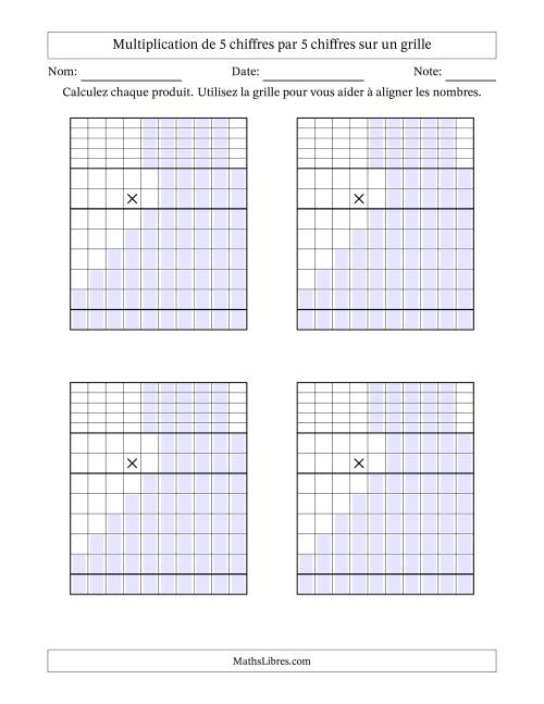 Multiplication de 5 chiffres par 5 chiffres avec l'aide d'une grille avec retenue (Vierges) (A)