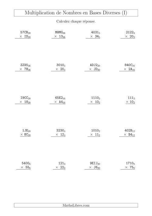 Multiplication de Nombres en Bases Diverses (I)