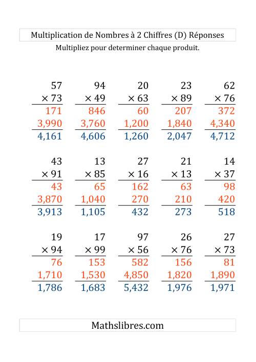 Multiplication de Nombres à 2 Chiffres par des Nombres à 2 Chiffres (Gros Caractère) (D) page 2