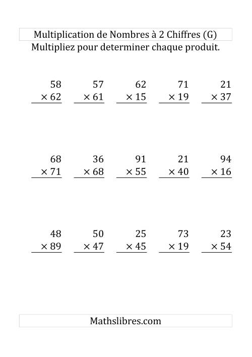Multiplication de Nombres à 2 Chiffres par des Nombres à 2 Chiffres (Gros Caractère) (G)