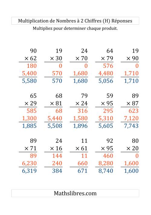 Multiplication de Nombres à 2 Chiffres par des Nombres à 2 Chiffres (Gros Caractère) (H) page 2