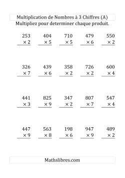 Multiplication de Nombres à 3 Chiffres par des Nombres à 1 Chiffre (Grand Format)