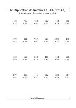 Multiplication de Nombres à 3 Chiffres par des Nombres à 2 Chiffres