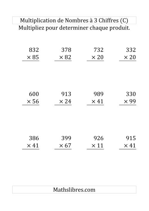Multiplication de Nombres à 3 Chiffres par des Nombres à 2 Chiffres (Gros Caractère) (C)