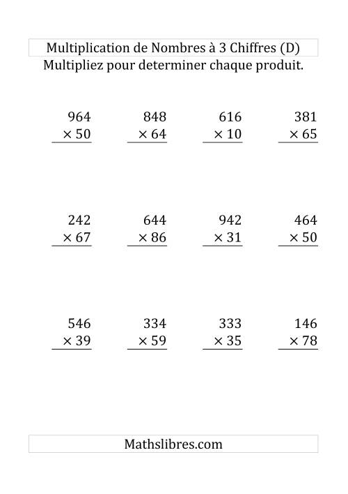 Multiplication de Nombres à 3 Chiffres par des Nombres à 2 Chiffres (Gros Caractère) (D)