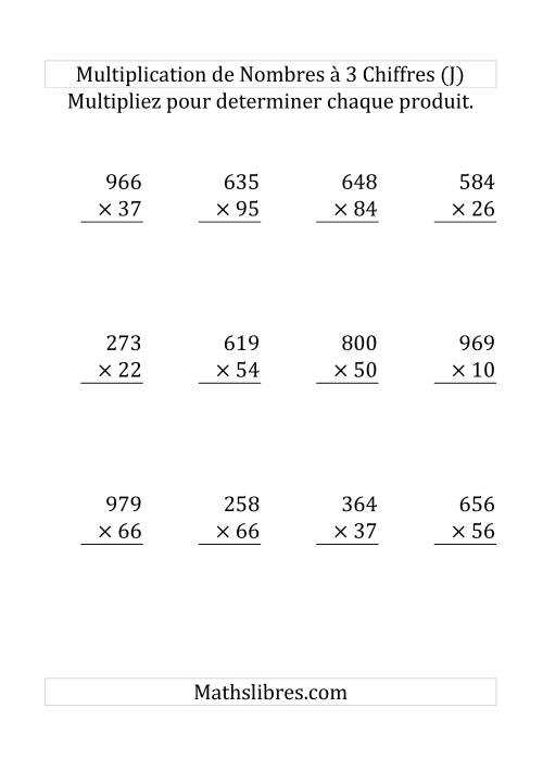 Multiplication de Nombres à 3 Chiffres par des Nombres à 2 Chiffres (Gros Caractère) (J)