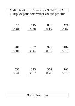 Multiplication de Nombres à 3 Chiffres par des Nombres à 2 Chiffres (Grand Format)