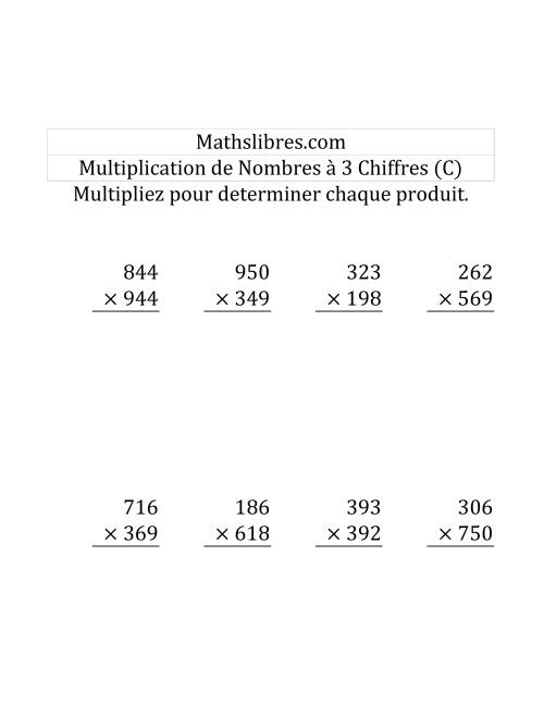 Multiplication de Nombres à 3 Chiffres par des Nombres à 3 Chiffres (Gros Caractère) (C)