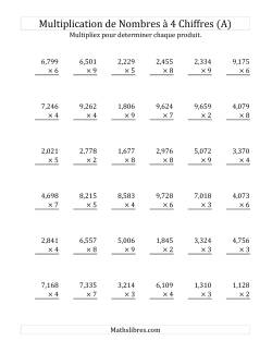 Multiplication de Nombres à 4 Chiffres par des Nombres à 1 Chiffre