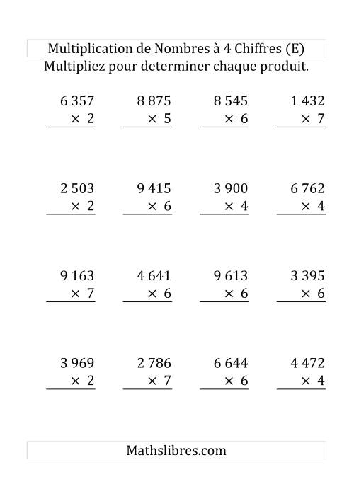 Multiplication de Nombres à 4 Chiffres par des Nombres à 1 Chiffre (Gros Caractère) (E)