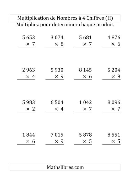 Multiplication de Nombres à 4 Chiffres par des Nombres à 1 Chiffre (Gros Caractère) (H)