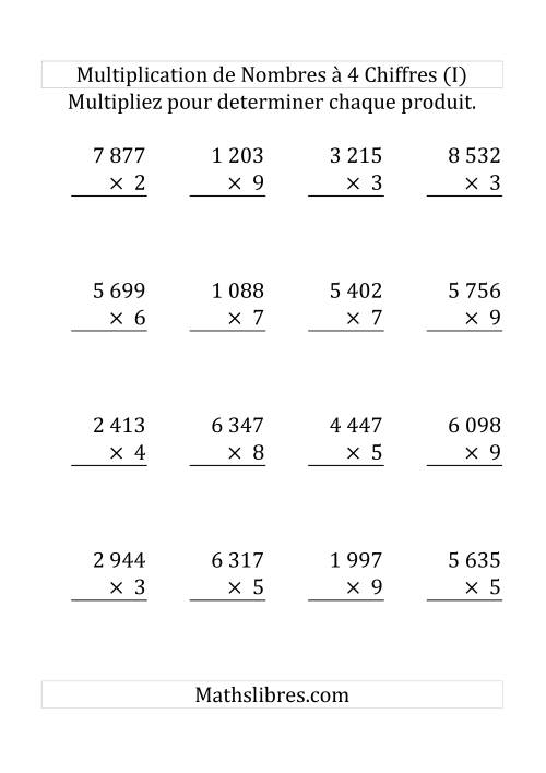 Multiplication de Nombres à 4 Chiffres par des Nombres à 1 Chiffre (Gros Caractère) (I)