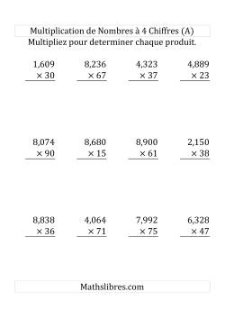 Multiplication de Nombres à 4 Chiffres par des Nombres à 2 Chiffres (Gros Caractère)