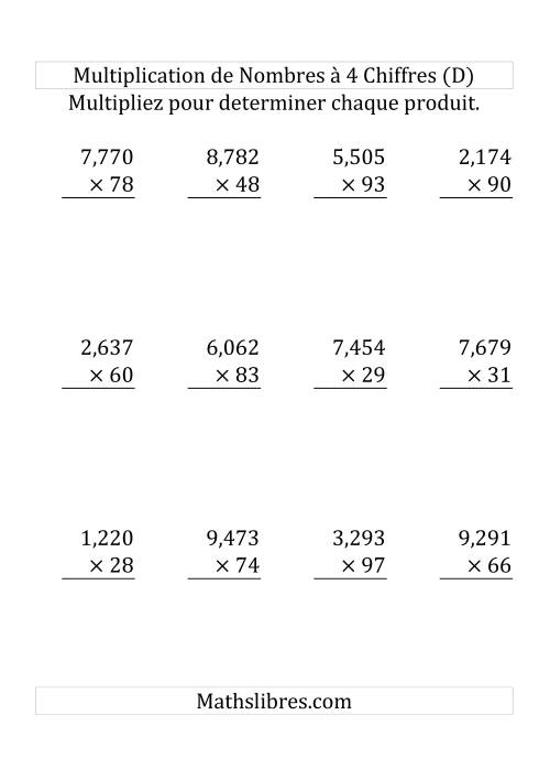 Multiplication de Nombres à 4 Chiffres par des Nombres à 2 Chiffres (Gros Caractère) (D)