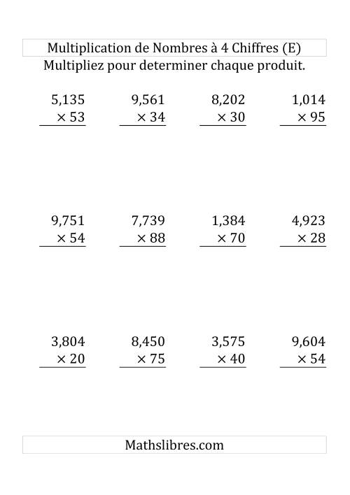 Multiplication de Nombres à 4 Chiffres par des Nombres à 2 Chiffres (Gros Caractère) (E)