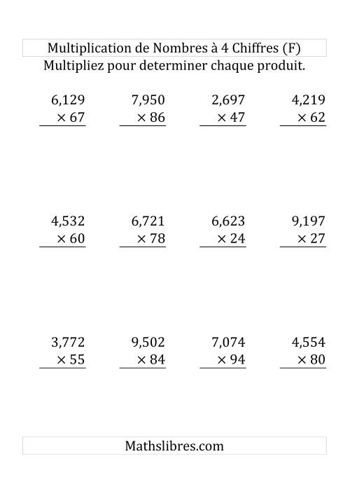 Multiplication de Nombres à 4 Chiffres par des Nombres à 2 Chiffres (Gros Caractère) (F)
