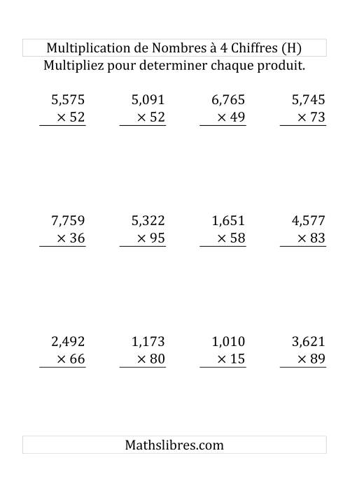 Multiplication de Nombres à 4 Chiffres par des Nombres à 2 Chiffres (Gros Caractère) (H)