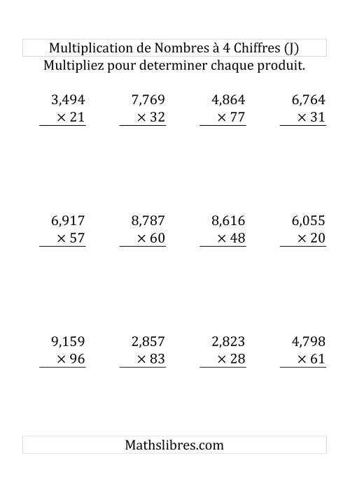 Multiplication de Nombres à 4 Chiffres par des Nombres à 2 Chiffres (Gros Caractère) (J)