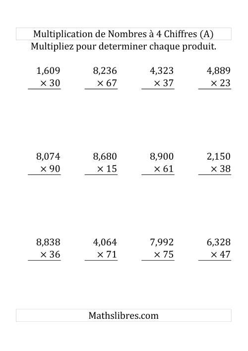 Multiplication de Nombres à 4 Chiffres par des Nombres à 2 Chiffres (Gros Caractère) (Tout)