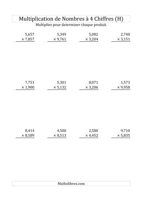 Multiplication de Nombres à 4 Chiffres par des Nombres à 4 Chiffres (H)