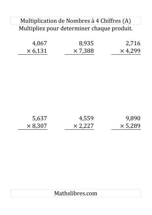 Multiplication de Nombres à 4 Chiffres par des Nombres à 4 Chiffres (Gros Caractère) (Tout)