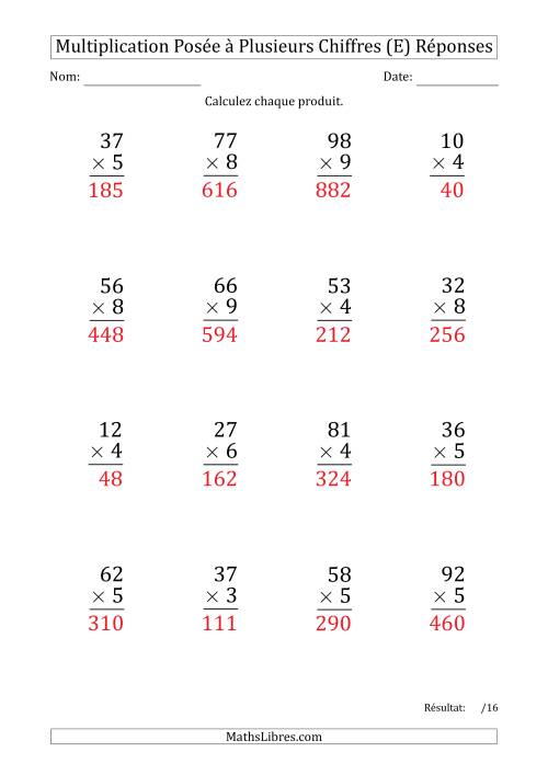 Multiplication d'un Nombre à 2 Chiffres par un Nombre à 1 Chiffre (Gros Caractère) avec un Point comme Séparateur de Milliers (E) page 2