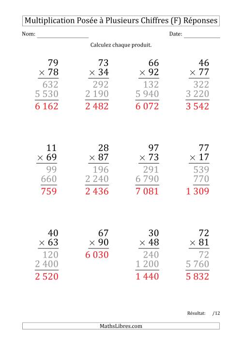 Multiplication d'un Nombre à 2 Chiffres par un Nombre à 2 Chiffres (Gros Caractère) avec une Espace comme Séparateur de Milliers (F) page 2