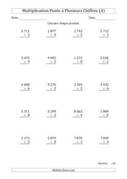 Multiplication d'un Nombre à 4 Chiffres par un Nombre à 1 Chiffre avec une Espace comme Séparateur de Milliers