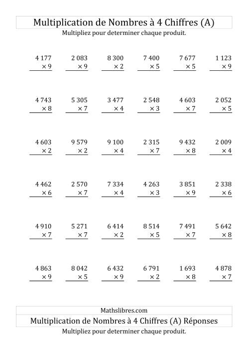 Multiplication de Nombres à 4 Chiffres par des Nombres à 1 Chiffre (Ancien)
