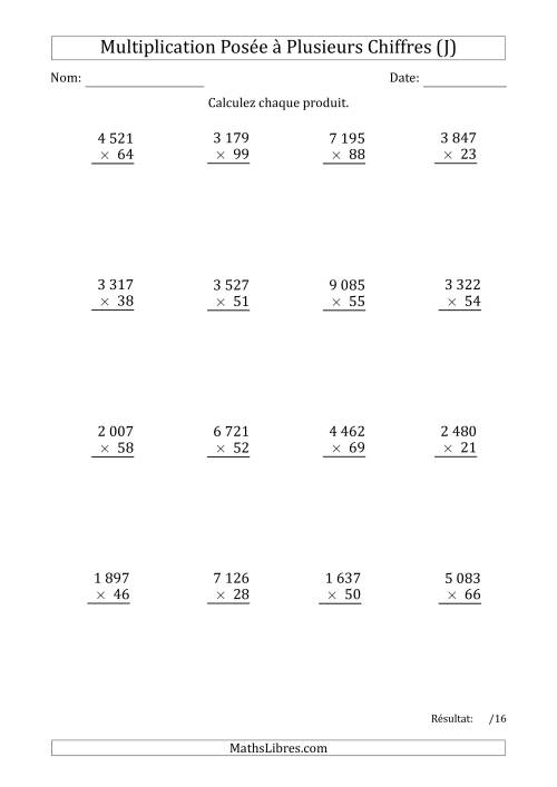 Multiplication d'un Nombre à 4 Chiffres par un Nombre à 2 Chiffres avec une Espace comme Séparateur de Milliers (J)