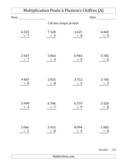 Multiplication d'un Nombre à 4 Chiffres par un Nombre à 1 Chiffre avec une Espace comme Séparateur de Milliers