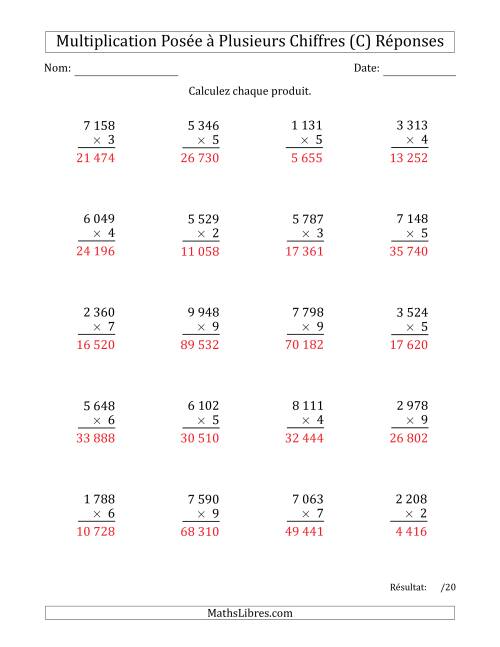 Multiplication d'un Nombre à 4 Chiffres par un Nombre à 1 Chiffre avec une Espace comme Séparateur de Milliers (C) page 2