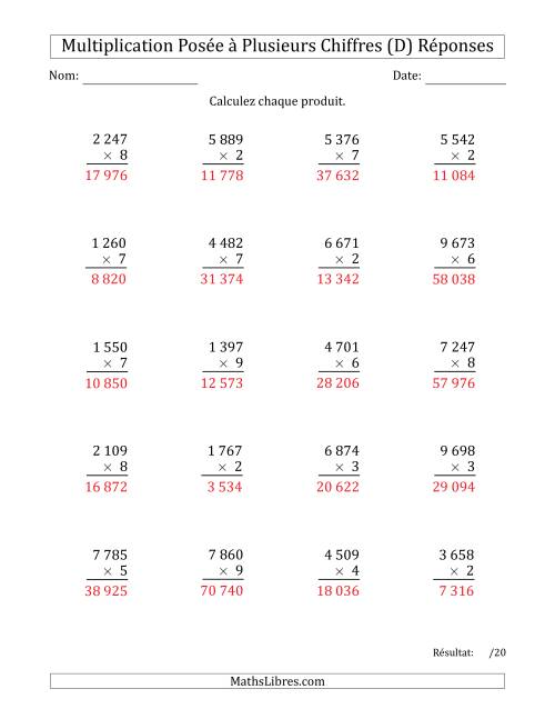 Multiplication d'un Nombre à 4 Chiffres par un Nombre à 1 Chiffre avec une Espace comme Séparateur de Milliers (D) page 2