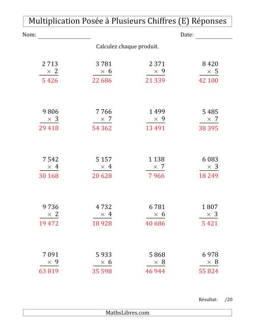 Multiplication d'un Nombre à 4 Chiffres par un Nombre à 1 Chiffre avec une Espace comme Séparateur de Milliers (E) page 2