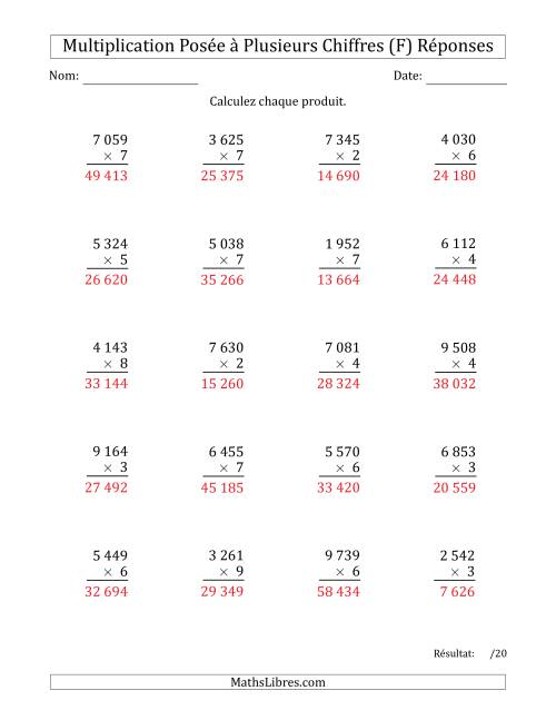 Multiplication d'un Nombre à 4 Chiffres par un Nombre à 1 Chiffre avec une Espace comme Séparateur de Milliers (F) page 2