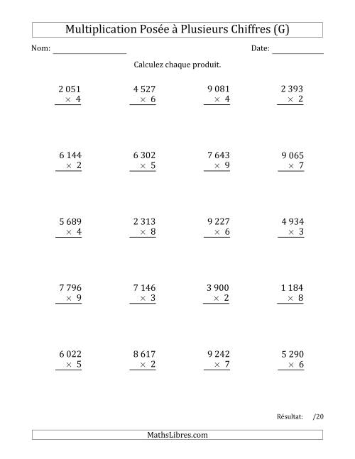 Multiplication d'un Nombre à 4 Chiffres par un Nombre à 1 Chiffre avec une Espace comme Séparateur de Milliers (G)