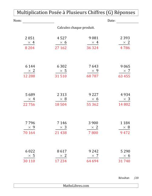 Multiplication d'un Nombre à 4 Chiffres par un Nombre à 1 Chiffre avec une Espace comme Séparateur de Milliers (G) page 2