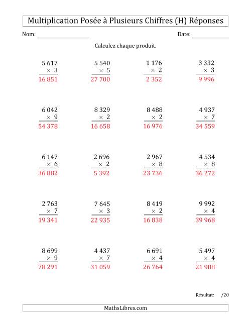 Multiplication d'un Nombre à 4 Chiffres par un Nombre à 1 Chiffre avec une Espace comme Séparateur de Milliers (H) page 2