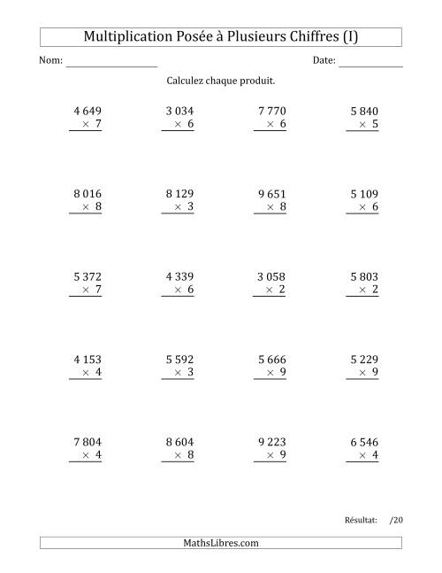 Multiplication d'un Nombre à 4 Chiffres par un Nombre à 1 Chiffre avec une Espace comme Séparateur de Milliers (I)