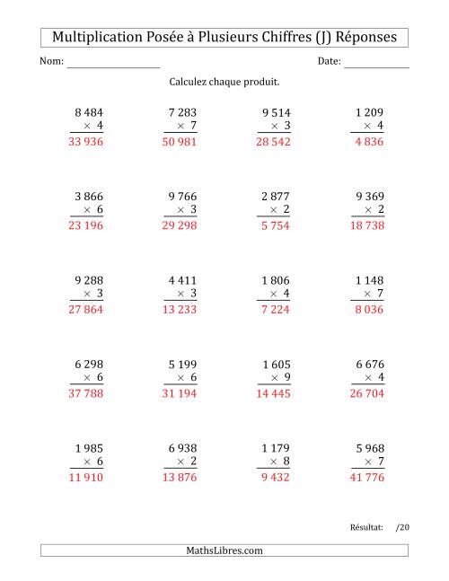 Multiplication d'un Nombre à 4 Chiffres par un Nombre à 1 Chiffre avec une Espace comme Séparateur de Milliers (J) page 2