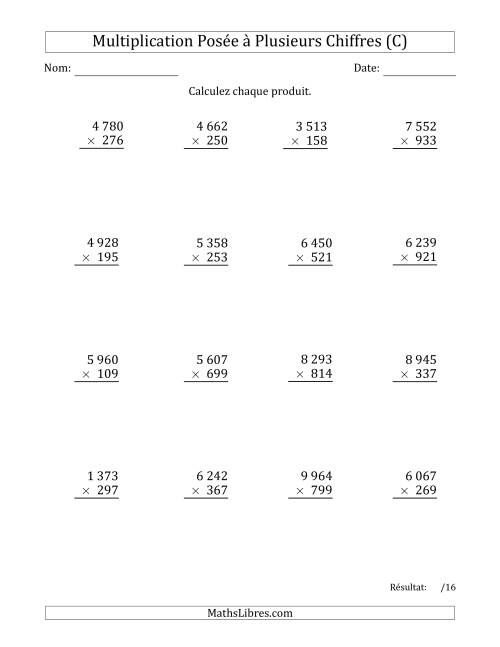 Multiplication d'un Nombre à 4 Chiffres par un Nombre à 3 Chiffres avec une Espace comme Séparateur de Milliers (C)