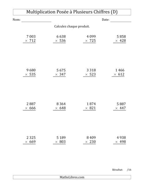 Multiplication d'un Nombre à 4 Chiffres par un Nombre à 3 Chiffres avec une Espace comme Séparateur de Milliers (D)