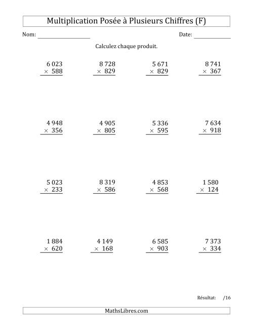 Multiplication d'un Nombre à 4 Chiffres par un Nombre à 3 Chiffres avec une Espace comme Séparateur de Milliers (F)